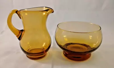 Buy Vintage Amber Pressed Glass Milk Jug And Sugar Bowl.  • 7.50£