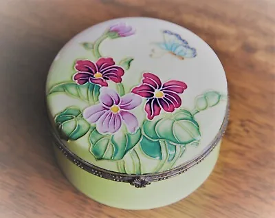 Buy Old Tupton Ware Round Floral Butterfly Trinket Box Hinged Lid 10cm X 5.5cm Green • 9.99£