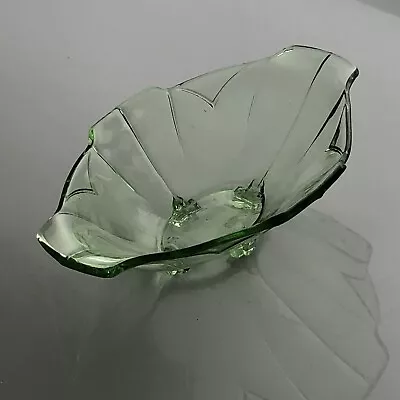 Buy SOWERBY Chevron Art Deco Green Clear Glass Oval Fruit Bowl 1920's/30's Bin11 • 15.99£