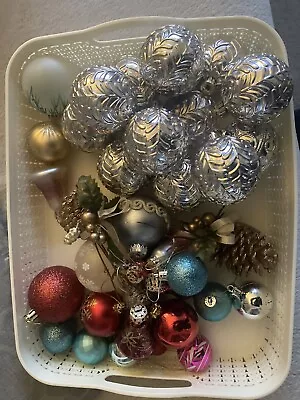 Buy Christmas Vintage Glass  Baubles Random Quantity Bells Glitter Pine Cones • 5.52£