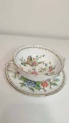 Buy Crown Staffordshire Double Handle Tea Cup And Saucer Fine Bone China • 16.99£