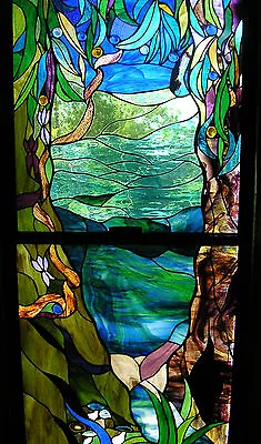Buy AUSTRALIAN RAINFOREST WATER SCENE Turquoise Blue Authentic Stained Glass Window  • 1,810.56£