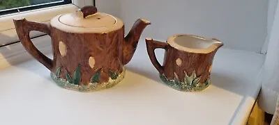 Buy Antique Keele St Pottery Hand Painted Tree Trunk Teapot & Milk Jug Wood Log  • 10£