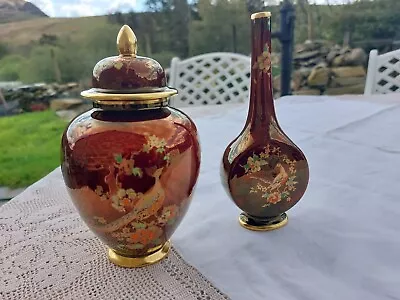 Buy Carlton Ware Rouge Royale Bird Of Paradise Ginger Jar And Vase • 19.99£