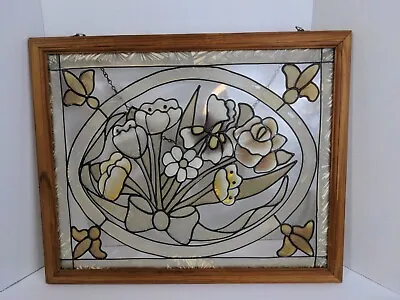 Buy Stained Glass Light Catcher Wood Framed Window Flowers Spring  • 56.19£