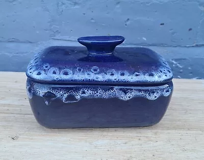 Buy Vintage Kernewek Fosters Blue Butter Dish Lidded Cornwall Pottery • 12£
