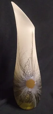 Buy Womar/Herner Glass Hand Painted Satin Frost Vase Abstract Feather Floral  30cm • 29.99£