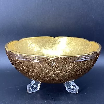 Buy Vintage Etched Gold Encrusted Tri-Footed Glass Bowl • 14.40£