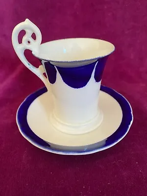 Buy Coalport Antique Coffee Cup & Saucer,  Blue And White. C1891-1920. 9.5cm High • 19.99£
