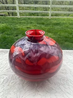 Buy Vintage Deco Kralik Bohemian Czech Tango Orange & Purple Web Art Glass Ball Vase • 119.88£