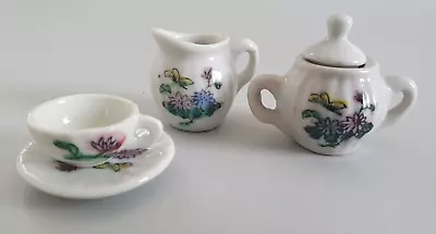 Buy Vintage Miniature Dolls House Pottery Tea Set 3 Pieces Cup Saucer, Jug And Urn • 2£