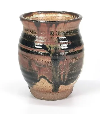 Buy Ribbed Studio Pottery Tenmoku & Iron Oxide Drip Glazed Vase • 26£