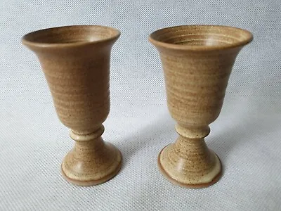 Buy Pair Of Vintage British Studio Pottery Goblets With Brown Glaze Fish 5  Tall • 22.99£