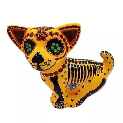 Buy Hand Painted Day Of The Dead Glazed Clay Pottery Skeleton Chihuahua Dog Mexico • 18.90£