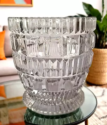Buy Vintage Heavy Cut Glass Vase Featuring Block Pattern Mid Century Modern Vase • 44.90£