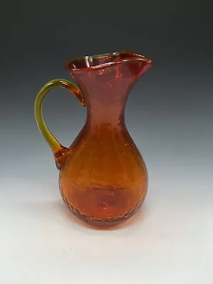 Buy Vintage Mid Century Crackle Glass 9  Pitcher Amberina Applied Handle Decorative • 23.65£