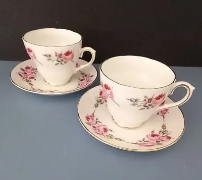 Buy Royal Sutherland Cup & Saucer Set (Pair) Fine Bone China, Floral Design • 9.99£