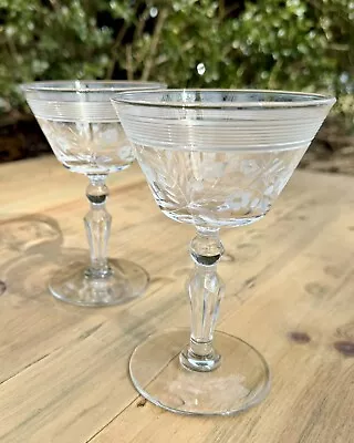 Buy 1950's Libbey Rock Sharpe Etched Crystal Champagne Glasses, Set Of 2 • 19.18£