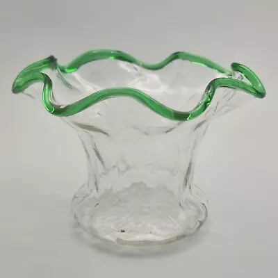 Buy Antique Glass Vase Flower Bowl Green Clear Applied Glass Rim Decorative Czech • 19.95£