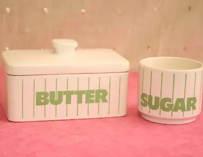 Buy Vintage 1970s, 1980s Hornsea Green Stripe Sugar Bowl And Lidded Butter Dish • 42.99£