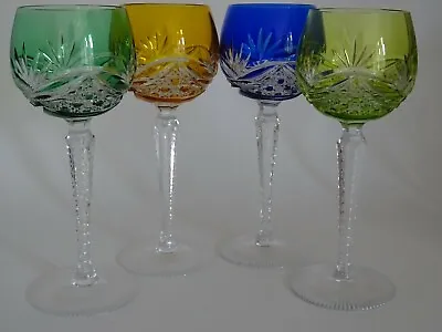 Buy FOUR WINE GLASSES CRYSTAL COLORED BOHEMIA ART GLASS Height: 7,50  • 173.93£