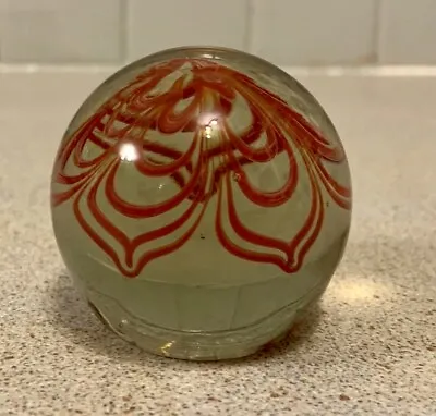 Buy Beautiful Small Vintage Glass Paperweight Red Swirl Hand Blown Collectible • 7£