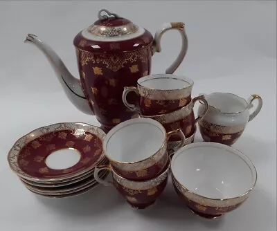 Buy Marcol Made In England Burgundy + White Coffee Set - Fine China - Ornate Design • 6.99£