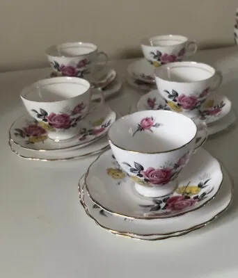 Buy  Royal Vale  5 Trios + 1 Side Plate  Pink & Yellow Roses • 22£