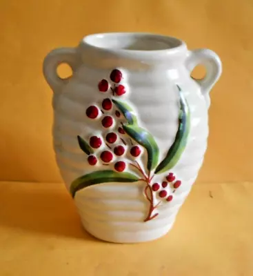 Buy Diana Australian Pottery Vase Art Deco Red & Green Flowers • 27.93£