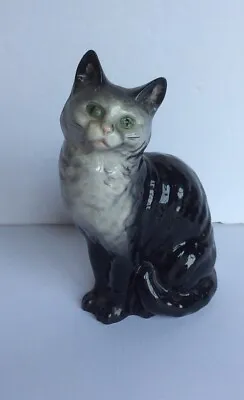 Buy Vintage BESWICK Sitting Cat #1030 Gray & Black W/ Green Eyes ENGLAND 6” Tall • 43.17£