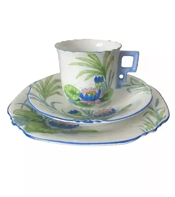 Buy Art Deco Cws China Square Handle Cup Saucer Plate Hand Painted Water Lilies • 15.99£