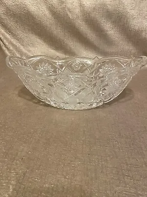 Buy Vintage Crystal Cut Glass Boat Oval Shaped Dish Fruit Bowl  Lattice & Pinwheel • 34.99£