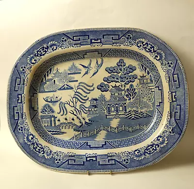 Buy Antique Blue Willow Serving Platter Dish Large 46x35cm Ironstone  Staffordshire • 19.95£