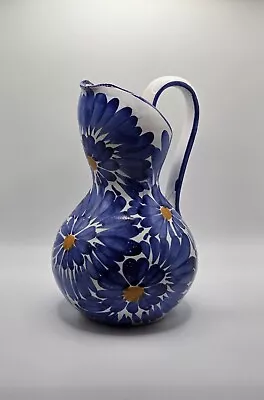 Buy Italian Pottery Pitcher/Vase Blue Flowers Hand Painted Floral 8  • 27.14£
