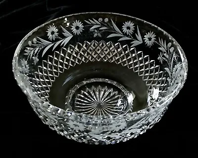 Buy Vintage Heavy Quality Cut Glass Crystal Etched Flowers Pedestal Bowl • 25£