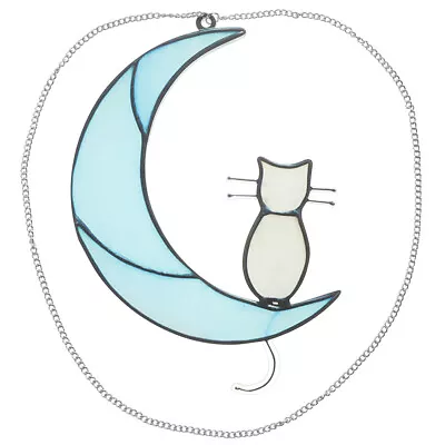 Buy Handcrafted Cat On Moon Stained Glass Suncatcher For Windows And Walls • 11.18£