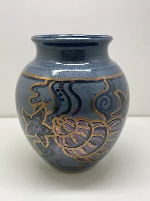 Buy Isle Of Arran Pottery Blue And Gold Vase Scottish Studio Pottery FREE UK Postage • 20£