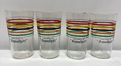 Buy 4 Antique GESUNDHEIT Drinking Glasses Compliments Of  GESUNDHEIT!  5 Color Bands • 11.34£