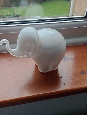 Buy Wedgwood  White Glass Elephant Trunk Up.  Approx 4 High. • 30£