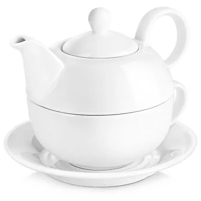 Buy MALACASA Sweet.time China Tea For One Set Teapot Saucer Cup Tea Porcelain White • 20.99£