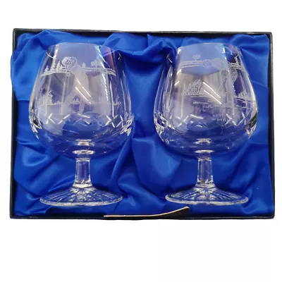 Buy PAIR EDINBURGH CRYSTAL  BRANDY GLASSES IN  PRESENTATION BOX (Engraved Golf) • 9.99£