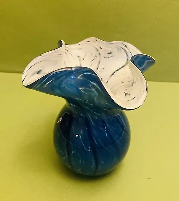 Buy Vintage Mtarfa Malta Studio Glass  Blue Torch Vase Signed & Labelled • 8£