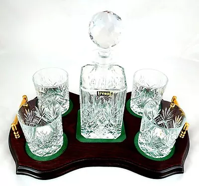 Buy Set Of 4 24% Hand Cut Lead Crystal Whiskey Glasses + Decanter On Hide Tray -No34 • 175£