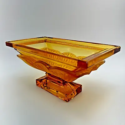 Buy VTG MCM Amber Compote Leaded Crystal Glass Rectangle Square 24% Made In Germany • 65.98£