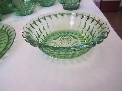 Buy Vintage Jeannette Glass- Windsor  Green  8 1/2  Large Berry Bowl (two Available) • 30.74£