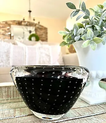 Buy Vicke Lindstrand For Kosta Boda Sweden Black Clear Controlled Bubble Vase 60's • 155.53£