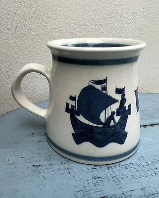 Buy Vtg Iden Pottery RYE Mug SHIP Blue Cream Ceramic Sussex England Viking Sailing • 34.56£