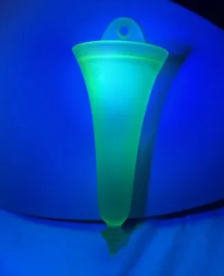 Buy TIFFIN “RUBY LANE  Green Satin Vaseline Glass Wall Pocket Vase Glows • 91.24£