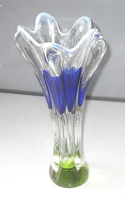 Buy Vintage 1960s Large Josef Hospodka Chribska Bohemian Blue Green Glass Vase  • 79.99£