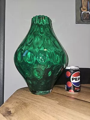 Buy Vintage Retro Large Optic Green Glass Empoli Onion Vase Crimped Edge • 29.99£